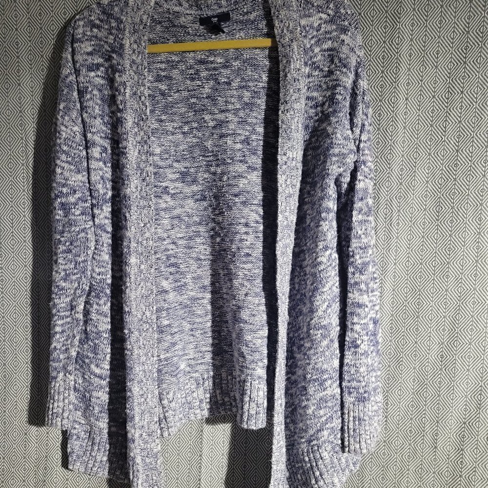 Gap Blue & White Speckle Open Knit Cardigan Sweater Size Large